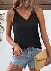 V Neck Black Short Sleeve Tank Top