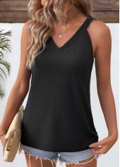 V Neck Black Short Sleeve Tank Top