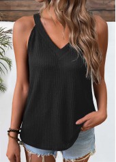 V Neck Black Short Sleeve Tank Top