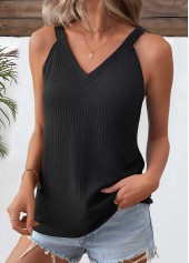 V Neck Black Short Sleeve Tank Top
