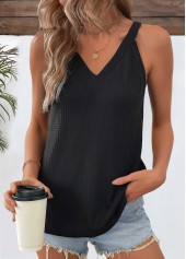 V Neck Black Short Sleeve Tank Top