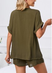 Olive Green Split Neck Lounge Top and Shorts