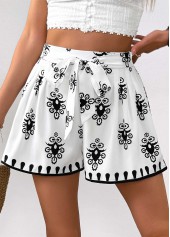 Tribal Print White Wide Leg Elastic Waist Shorts