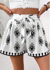 Tribal Print White Wide Leg Elastic Waist Shorts