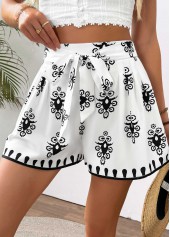 Tribal Print White Wide Leg Elastic Waist Shorts