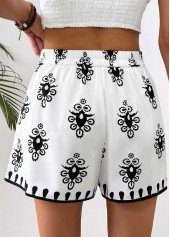 Tribal Print White Wide Leg Elastic Waist Shorts