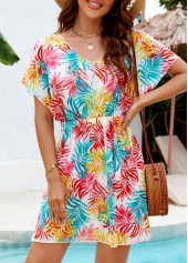 Tropical Plants Print Multi Color Cover Up