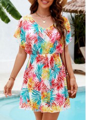 Tropical Plants Print Multi Color Cover Up