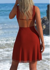 V Neck Lace Coral Cover Up
