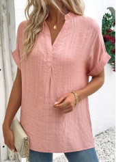 Dusty Pink Short Sleeve Split Neck Blouse