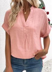 Dusty Pink Short Sleeve Split Neck Blouse