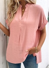 Dusty Pink Short Sleeve Split Neck Blouse
