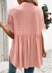 Dusty Pink Short Sleeve Split Neck Blouse