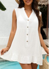 White Sleeveless Ruffle Detail Cover Up
