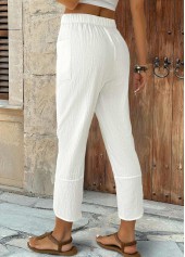 White Elastic Waist High Waisted Pants