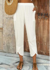 White Elastic Waist High Waisted Pants
