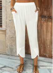 White Elastic Waist High Waisted Pants