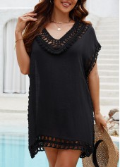 Hollow Out Black Patchwork Cover Up