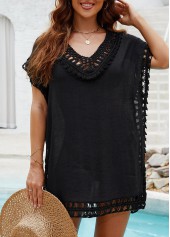 Hollow Out Black Patchwork Cover Up
