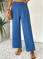 Blue Straight Leg Elastic Waist High Waisted Pants