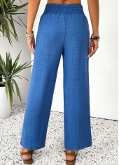 Blue Straight Leg Elastic Waist High Waisted Pants