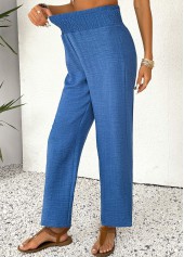 Blue Straight Leg Elastic Waist High Waisted Pants