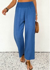 Blue Straight Leg Elastic Waist High Waisted Pants