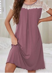 Round Neck Dusty Purple Short Sleeve Nightdress