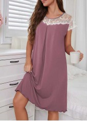 Round Neck Dusty Purple Short Sleeve Nightdress