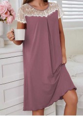 Round Neck Dusty Purple Short Sleeve Nightdress