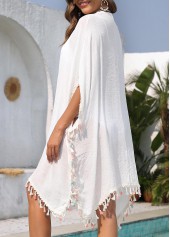 White Patchwork V Neck Cover Up
