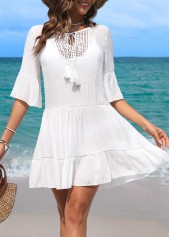 White Patchwork Hollow Out Cover Up