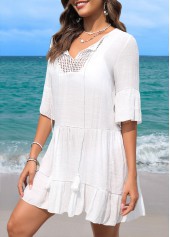 White Patchwork Hollow Out Cover Up