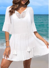 White Patchwork Hollow Out Cover Up