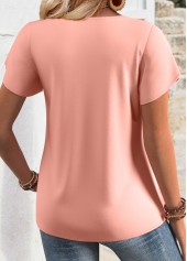 Short Sleeve V Neck Pink Tunic Blouse