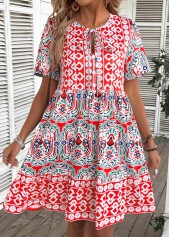 Tribal Print Multi Color A Line Short Sleeve Dress