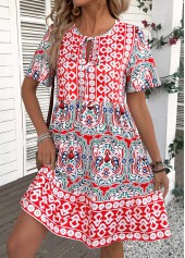 Tribal Print Multi Color A Line Short Sleeve Dress