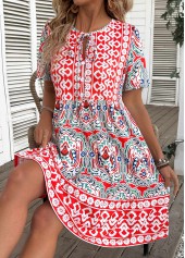 Tribal Print Multi Color A Line Short Sleeve Dress