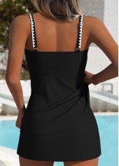 Mid Waisted Striped Patchwork Black Tankini Set