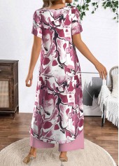 Floral Print Two Piece Dusty Purple Round Neck Top