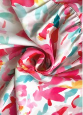 Floral Print Hot Pink Short Sleeve Round Neck Blouse