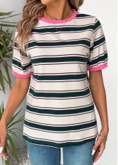 Multi Stripe Print Short Sleeve Round Neck T Shirt