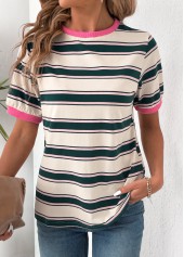 Multi Stripe Print Short Sleeve Round Neck T Shirt