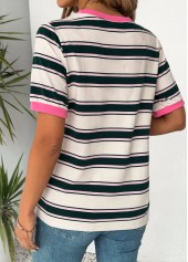 Multi Stripe Print Short Sleeve Round Neck T Shirt