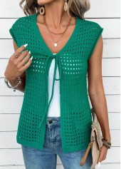 Green Sleeveless V Neck Tunic Cardigan