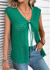 Green Sleeveless V Neck Tunic Cardigan