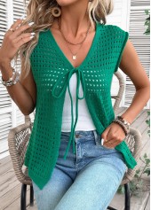Green Sleeveless V Neck Tunic Cardigan