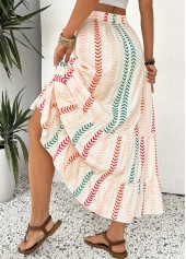 Geometric Print Beige A Line Elastic Waist Maxi Skirt