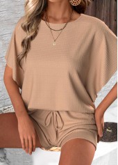 Round Neck Light Coffee Short Sleeve Top and Shorts