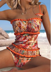 Mid Waisted Orange Leopard Tankini Set